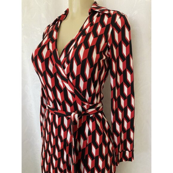 Diane von Furstenberg New Jeanne Two Wrap Dress Red Black White Arrow To… - Picture 3 of 9